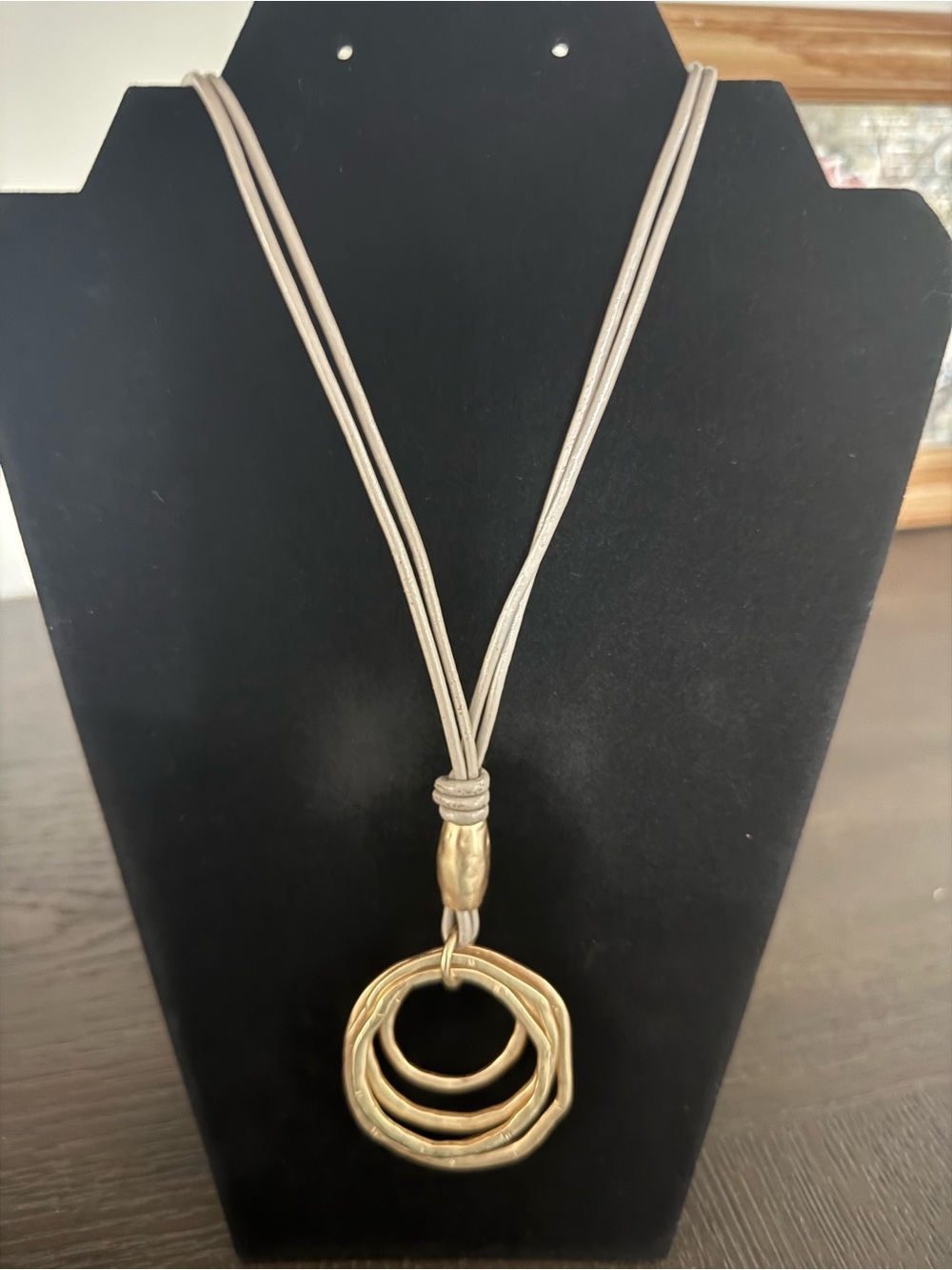 Modern Gold Circle Pendant Necklace in Taupe